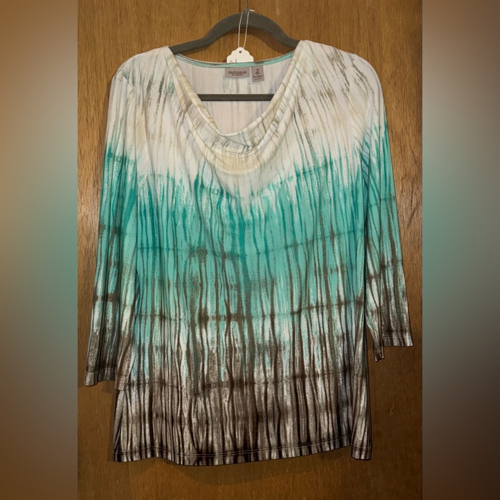Chico's Teal and Brown Long Sleeve Top, Size Chico 2